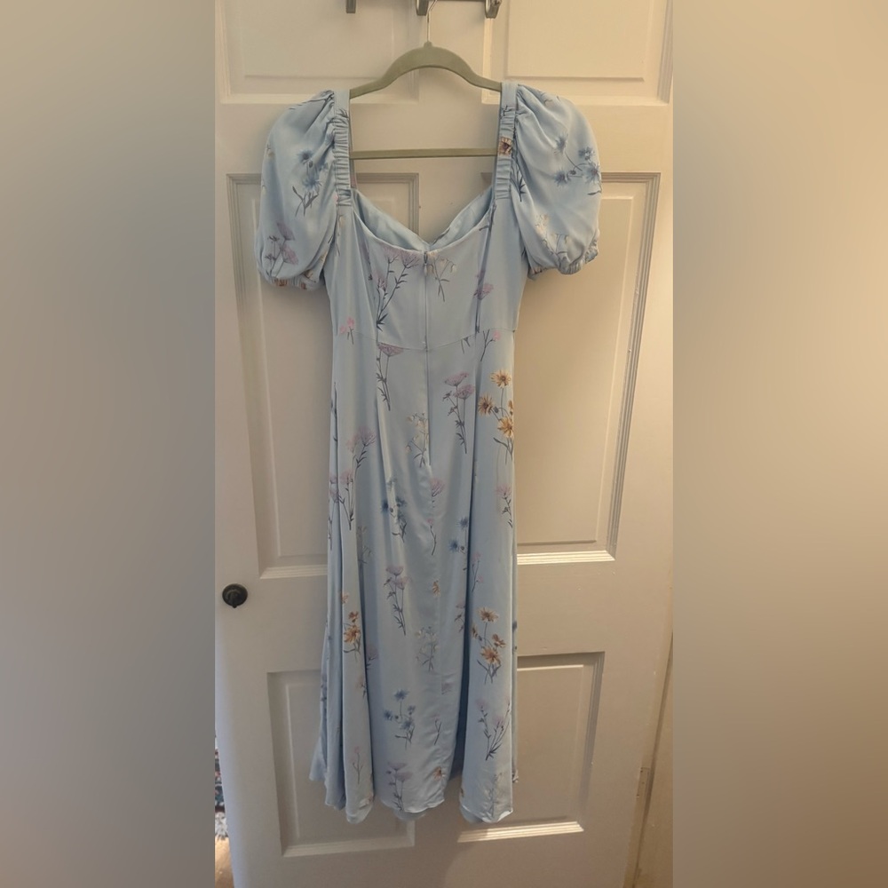Self-Portrait Floral Watercolour Crepe Midi Dress | Size: 6 | Color: Powder Blue - Picture 8 of 13
